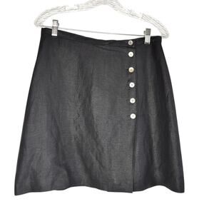 Vintage Breeches Black Linen/Rayon Skirt with Button Detail size 13, made in USA